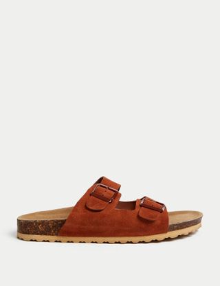 M&S Suede Buckle Footbed Mules