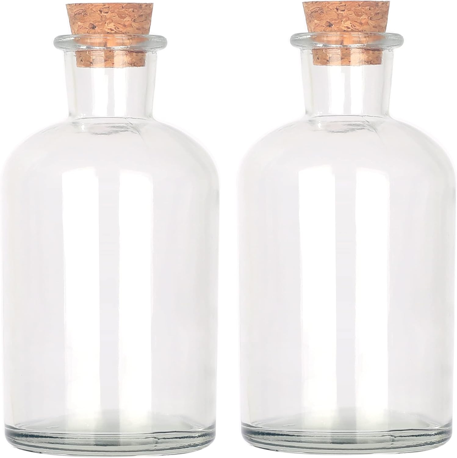 Magic Season Decorative Glass Bottles With Cork Stoppers (8.5 Fl Oz. Round Bottles / 2 Pcs)