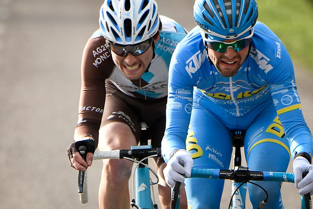 Romain Combaud and Pierre Latour in the breakaway during stage 3 at Paris-Nice