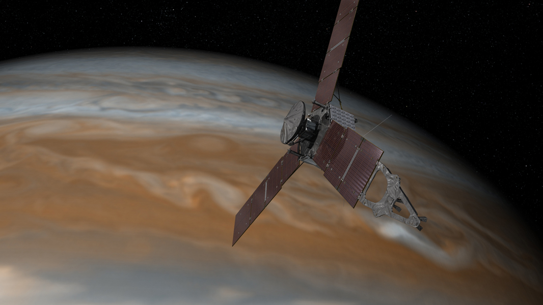 Artist concept of Juno passing over Jupiter