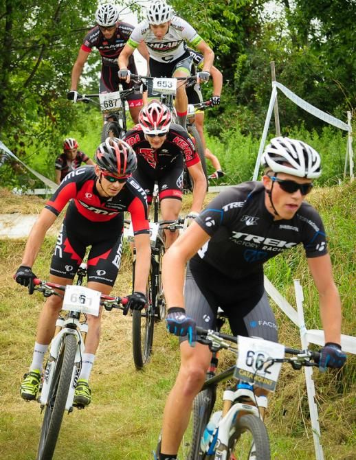 Russell Finsterwald (Trek Factory Racing) being watched closely by Ettinger