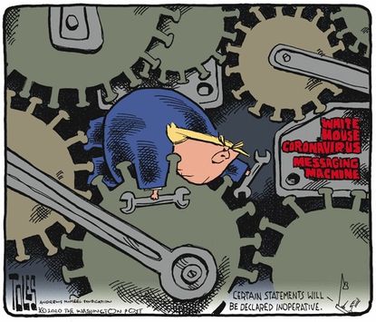 Political Cartoon U.S. White House communication inconsistent coronavirus Trump struggles