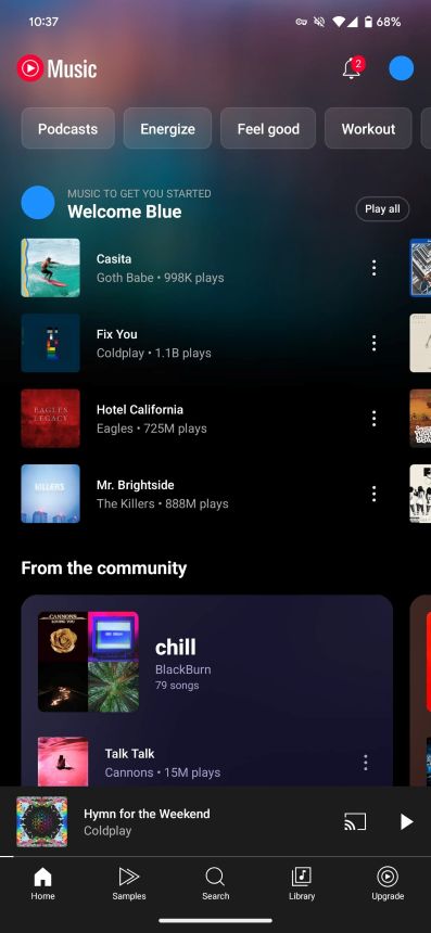 search interface in YouTube Music