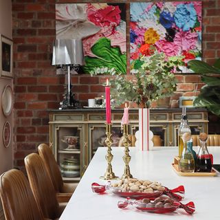 Christmas kitchen diner with island and candlesticks