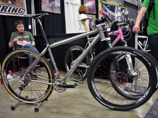 This Quiring titanium hardtail makes liberal use of Cannondale technologies, including the Lefty fork and BB30 bottom bracket.