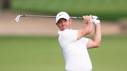 Rory McIlroy in action during round one of the Dubai Desert Classic 2024