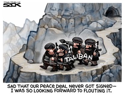 Political Cartoon U.S. Taliban Trump Camp David talks