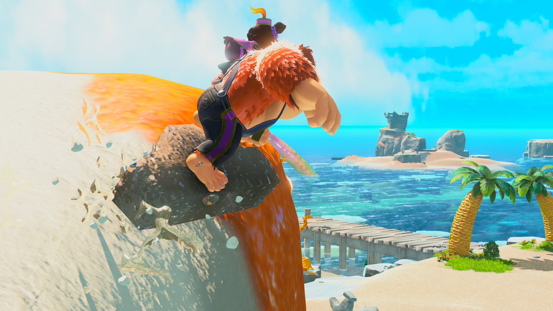 Donkey Kong and Pauline rock surfing in Donkey Kong Bananza