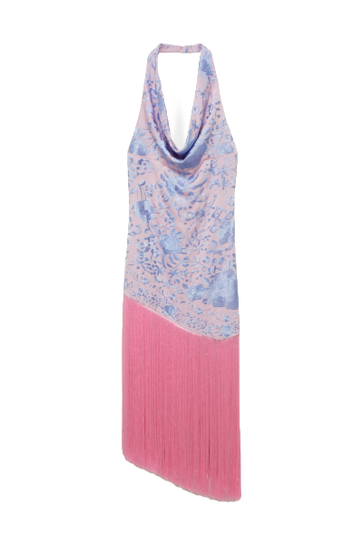 MANGO, Asymmetrical Dress With Embroidered Fringes