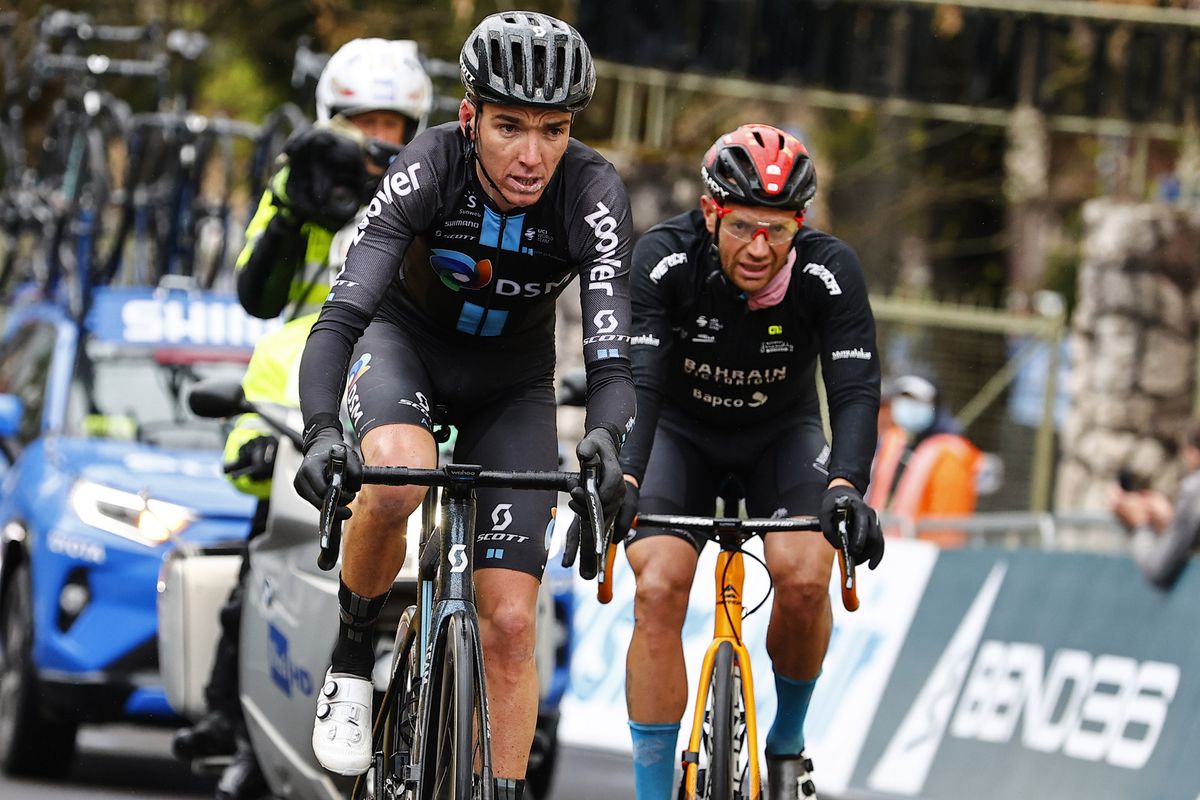 Giro dItalia 2021 104th Edition 16th stage Sacile Cortina dAmpezzo 212 km 24052021 Romain Bardet FRA Team DSM Damiano Caruso ITA Bahrain Victorious photo Luca BettiniBettiniPhoto2021