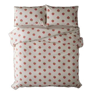Cream duvet cover with red strawberry pattern