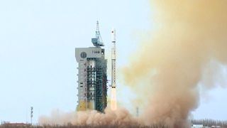 A Chinese Long March 4C rocket lifts off from the Jiuquan Satellite Launch Center in the Gobi Desert, carrying three Yaogan 31 Group 3 satellites to orbit.
