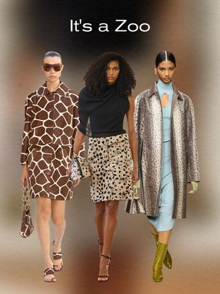 spring print trend: animal print, models wearing animal prints in spring/summer 2024 collections