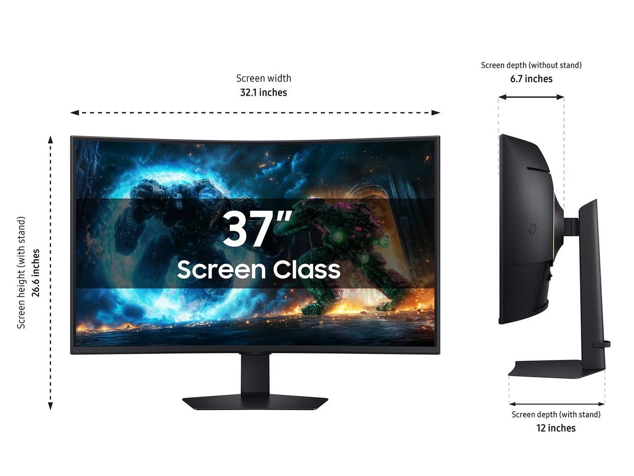 Samsung Odessey G7 37-inch gaming monitor dimensions