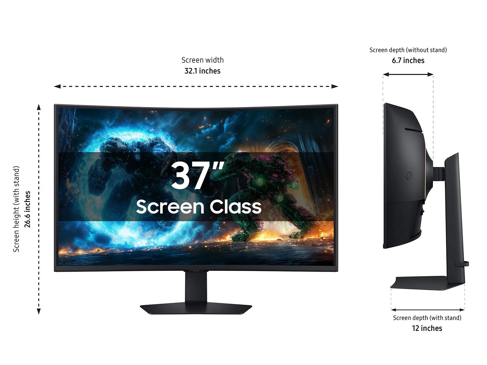 Samsung Odessey G7 37-inch gaming monitor dimensions