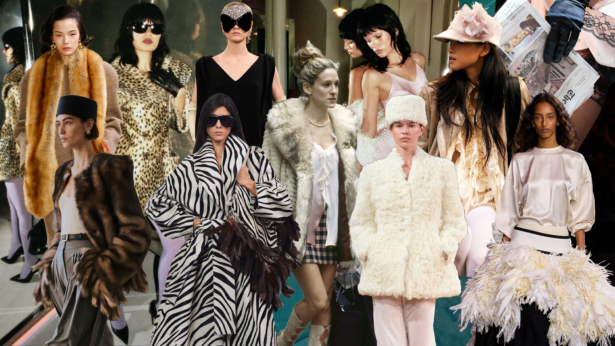 A collage showcasing the Art of Dressing Up, including imagery from Prada, Balenciaga, Chanel, 16 Arlington, Miu Miu, Altuzarra, Sex And The City and influencer @emmawinder.