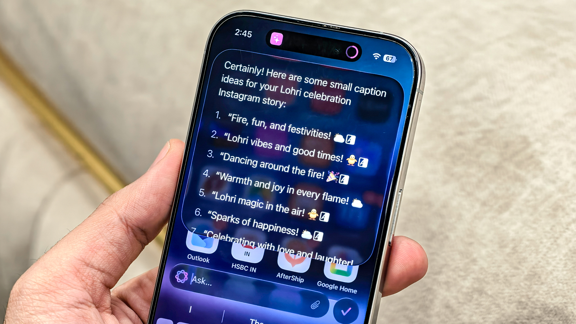 Chat with Apple Intelligence shortcut response