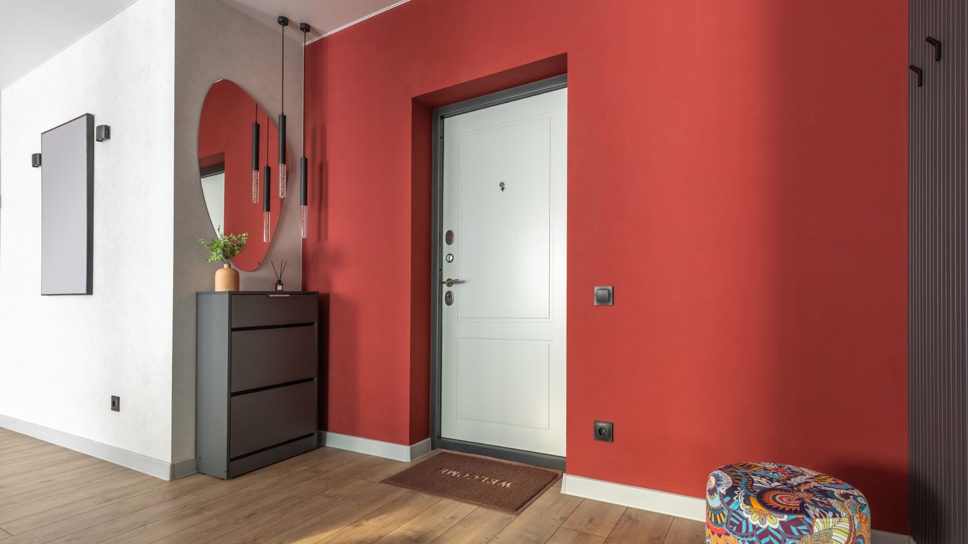picture of modern home with deep red wall