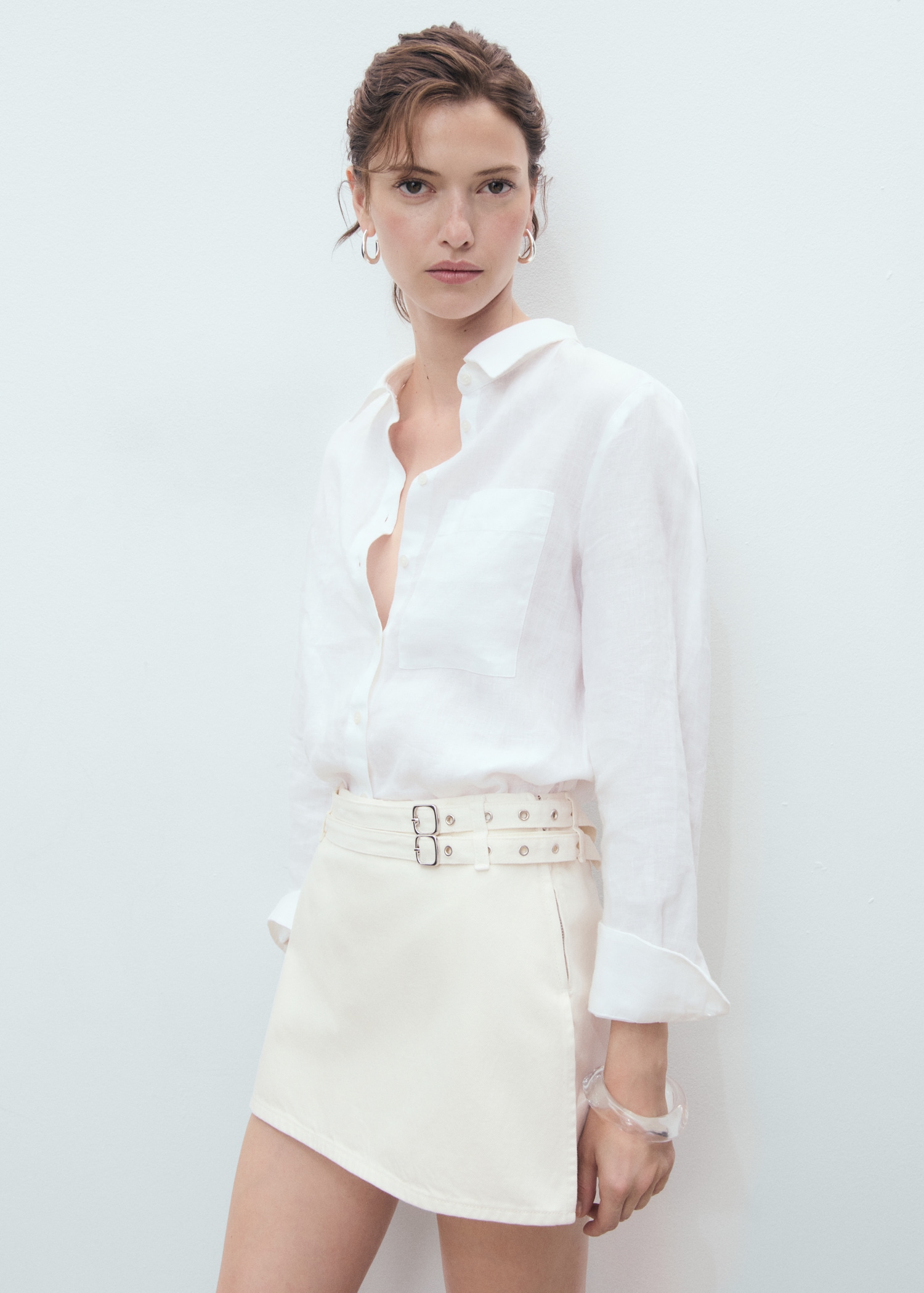 Double-Belted Denim Skort - Women | Mango United Kingdom