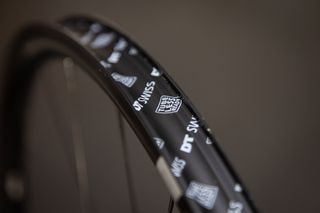 close up of the DT Swiss aluminium rim's internal width