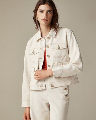 Lightweight Canvas Chore Jacket in Ecru Herringbone