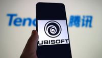 SUQIAN, CHINA - OCTOBER 6, 2024 - Illustration Tencent's plan to buy Ubisoft, Suqian, Jiangsu province, China, October 6, 2024. (Photo credit should read CFOTO/Future Publishing via Getty Images)