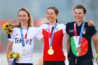 WOmen's road race podium in tokyo olympics