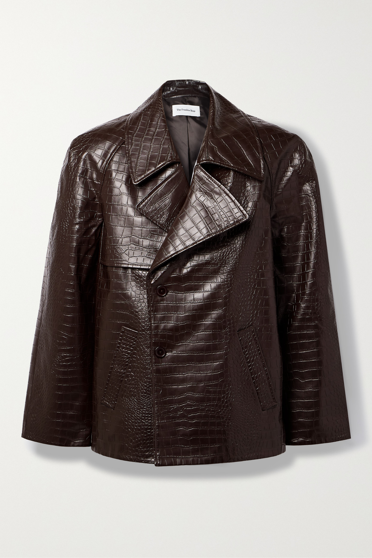 Jackie Oversized Croc-Effect Faux Leather Coat