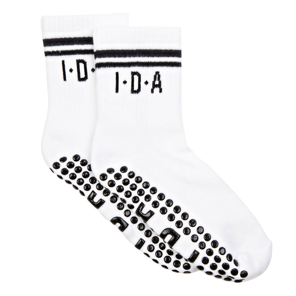 ida active White Half Crew Grippy Socks For Pilates &amp;amp; Barre