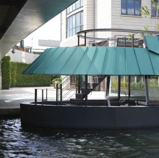 Cheese Barge restaurant opens on a canal in London, seen here with its open air areas