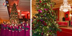 The 2024 Christmas trees at Claridge's (left) and Windsor Castle (right). Credit: Getty / Royal Collection Trust