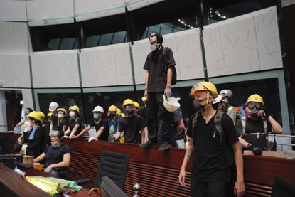 Protesters inside the Legislative Council in Hong Kong.