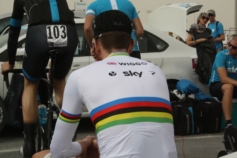 Bradley Wiggins (Team Sky) is a picture of concentration
