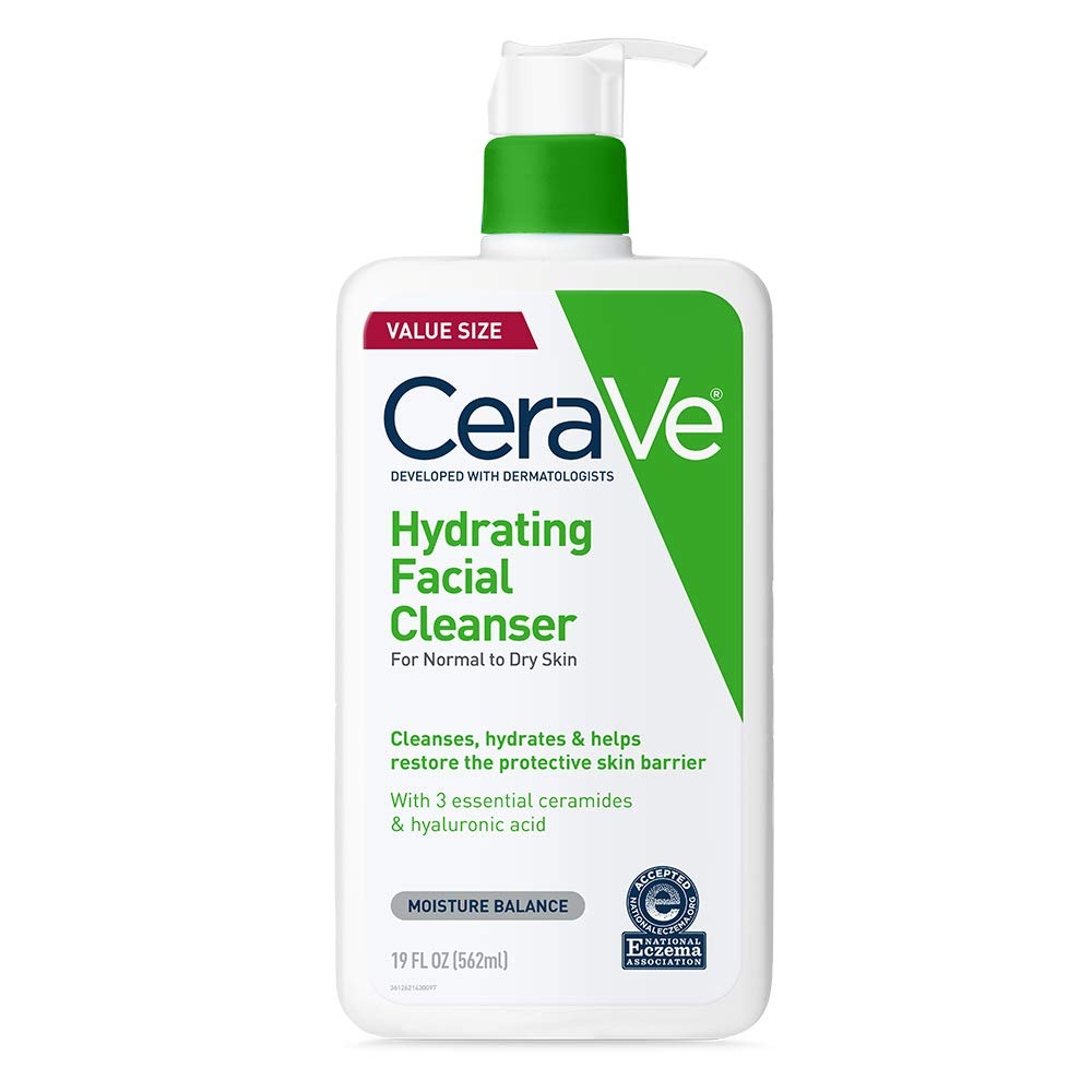 CeraVe, Cerave Hydrating Facial Cleanser, Moisturizing Face Wash for Dry Skin, Hyaluronic Acid + Ceramides + Glycerin, Hydrating Cleanser for Normal to Dry Skin, National Eczema Association Certified