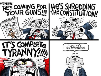 Political cartoon U.S. Guns Law Obama GOP