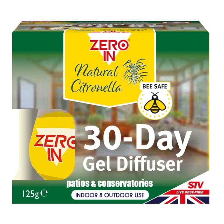 Zero in 30-Day Gel Diffuser, Natural Citronella, Mosquito Repeller, Indoor and Outdoor Use, Bee Safe, Travel Size