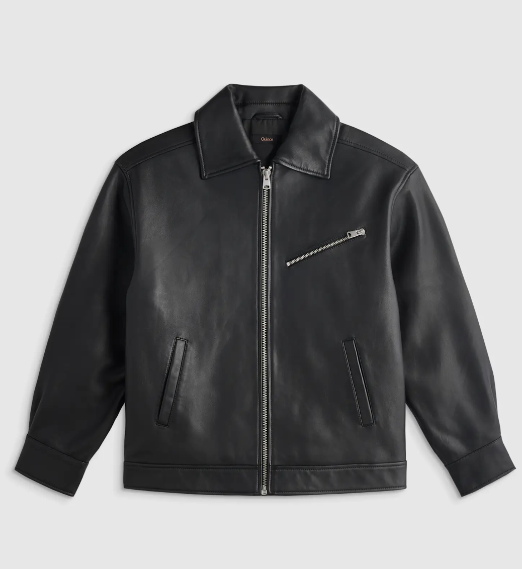 Quince, 100% Leather Oversized Bomber Jacket in Black