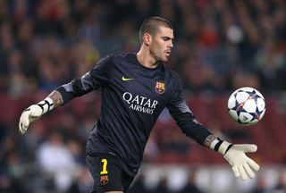 Victor Valdes of FC Barcelona during the UEFA Champions League Round of 16 match between FC Barcelona and Manchester City at Camp Nou on March 12, 2014 in Barcelona, Spain.