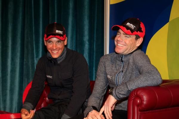 BMC's star duo at the Tirreno press conference share a laugh: "Hard to imagine us losing this is it Phil?"