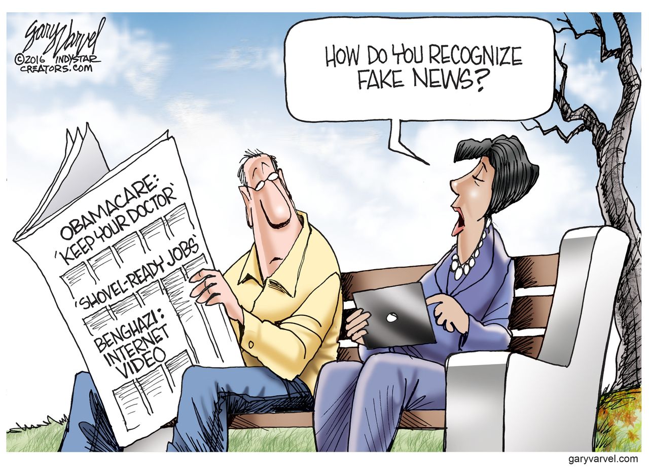 Political cartoon U.S. recognize fake news