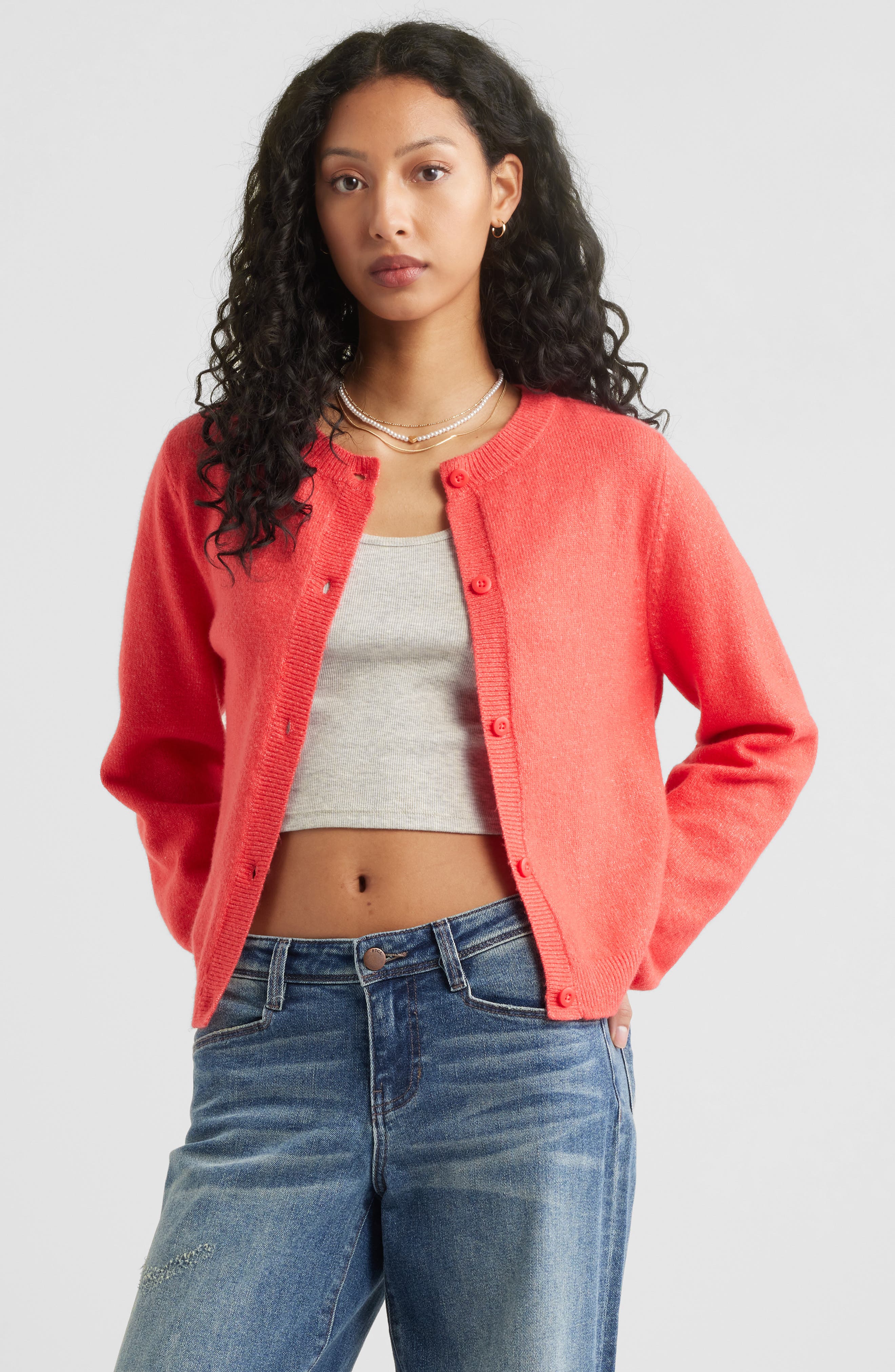 BP., Crewneck Cotton Blend Cardigan