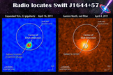 To link the Swift event to the galaxy required observations at radio wavelengths, which showed that the galaxy's center contained a brightening radio source.