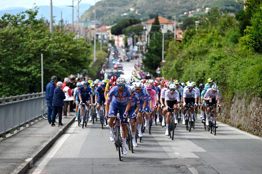 LUCCA ITALY MAY 08 Jimmy Janssens of Belgium and Team Alpecin Deceuninck leads the peloton during the 107th Giro dItalia 2024 Stage 5 a 178km stage from Genova to Lucca UCIWT on May 08 2024 in Lucca Italy Photo by Dario BelingheriGetty Images