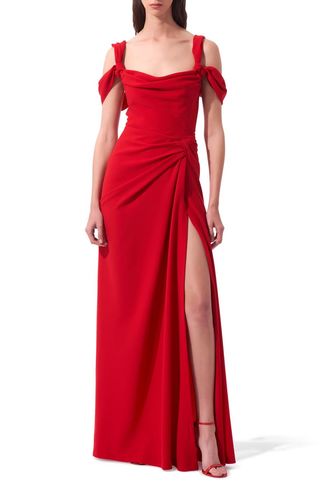 Drape Neck Crepe Gown