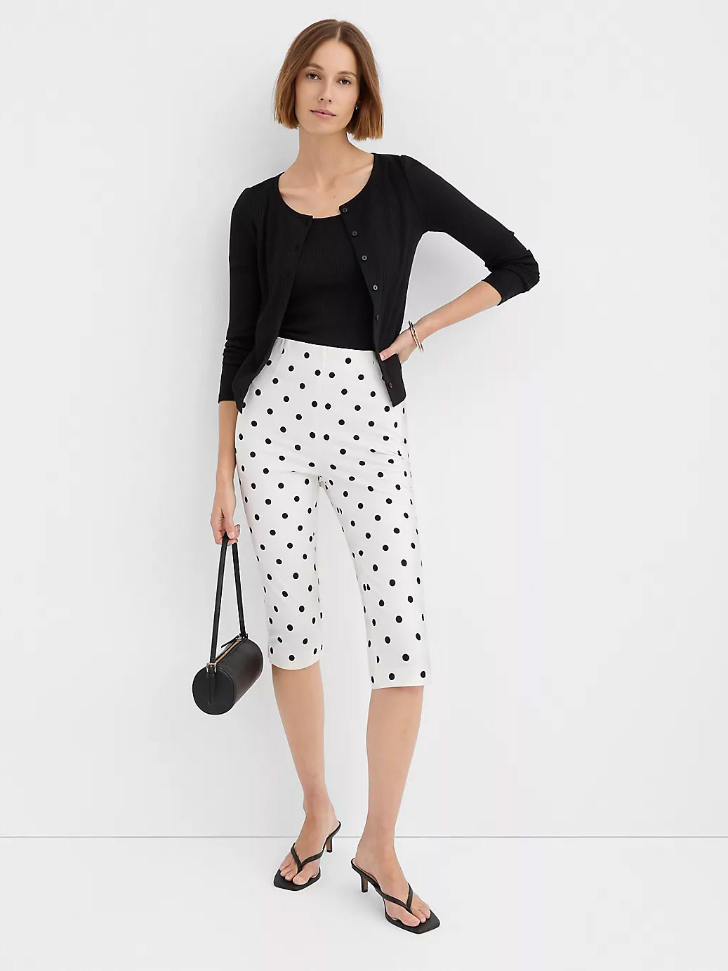 Slim Crop Pants in Dotted Bi-Stretch