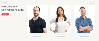 meet the team page with three images of people