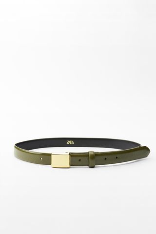 Thin Leather Belt With Square Buckle