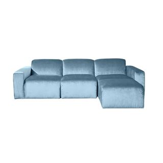 A blue velvet sofa