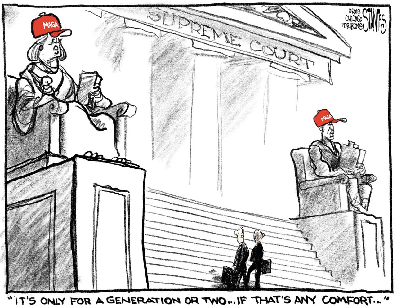 Political cartoon U.S. Supreme Court Trump nomination Anthony Kennedy conservative