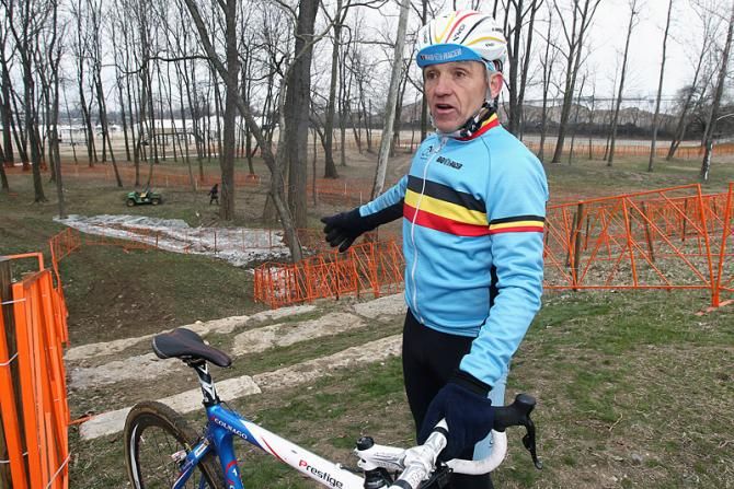 Belgian coach Rudy De Bie checks out the section of limestone steps.
